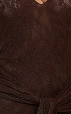 Nyla Midi Dress - Collared Keyhole Hip Tie Dress in Chocolate
