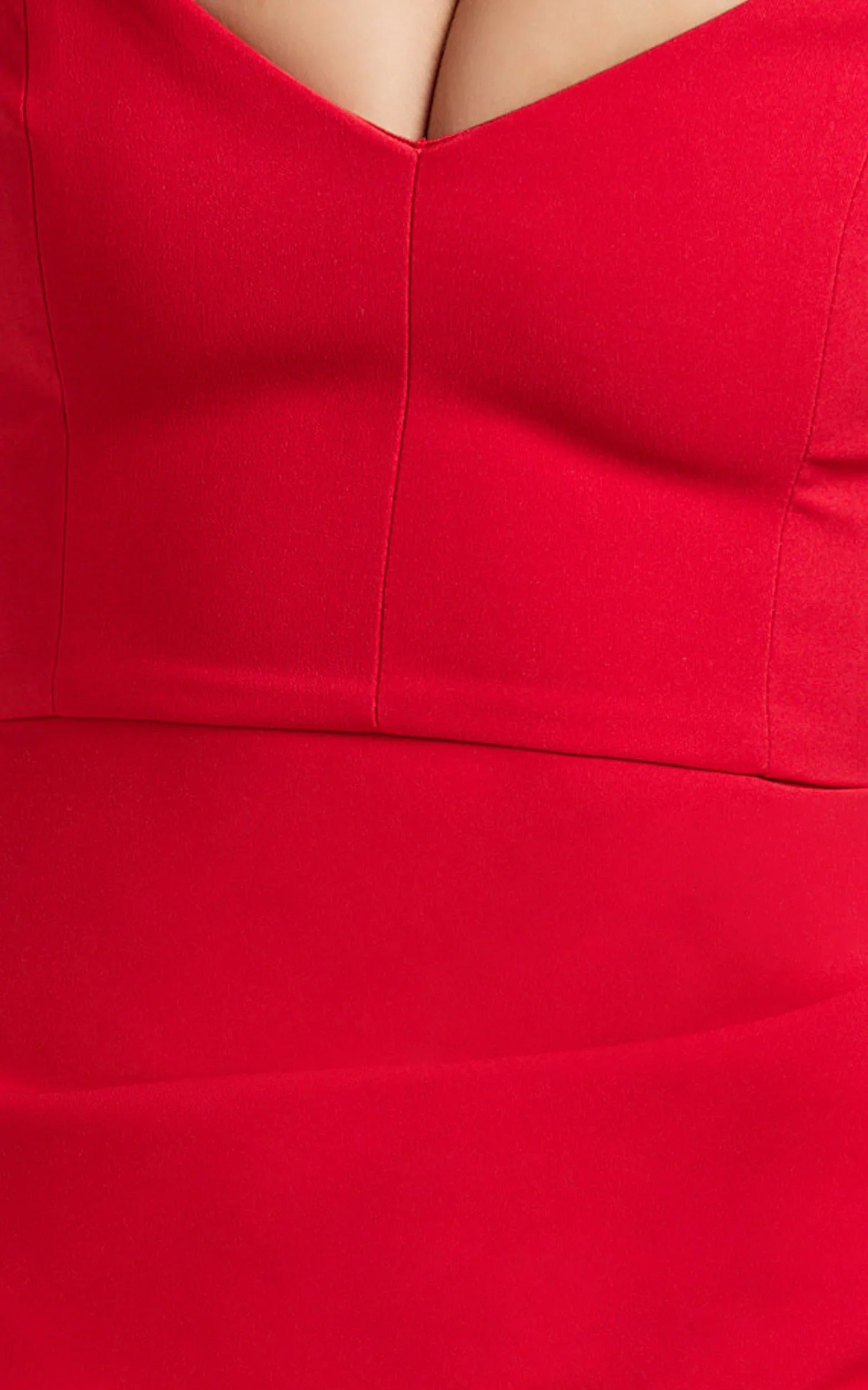 Veronika Mini Dress - Off Shoulder Plunge Fit And Flare Dress in Red