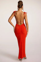 Textured Jersey Open Back Maxi Dress in Fiery Red