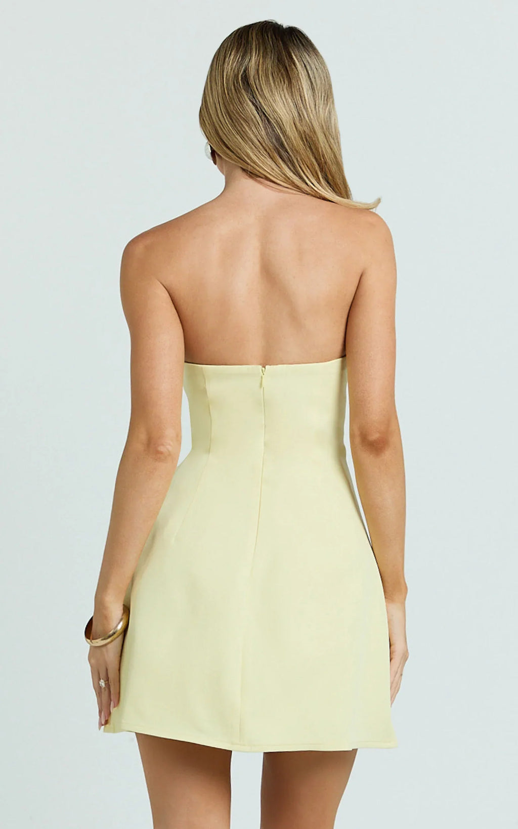 Helena Mini Dress - Strapless A Line Dress in Lemon