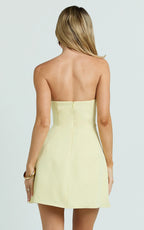 Helena Mini Dress - Strapless A Line Dress in Lemon