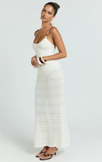 Bonnie Maxi Dress - Beaded Strap Detail Cross Tie Back Dress in Ivory