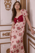 Rose Lace Floral Midi Dress in Pink