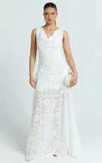 Ziva Maxi Dress - Jacquard Cowl Neck Dress in White