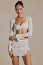 Embellished Micro Mini Skirt in White