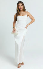 Jordyn Maxi Dress - Square Neck Halter Column Dress in White
