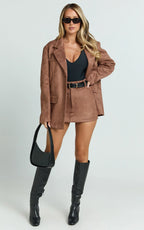 Priscilla Jacket - Faux Suede Relaxed Fit Jacket in Brown Tan