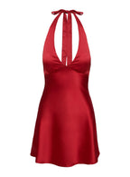Pelagia Halter Scarf Tie Mini Dress Red Petite