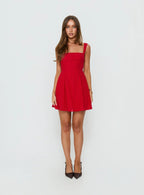 Xanthus Embroidered Mini Dress Red