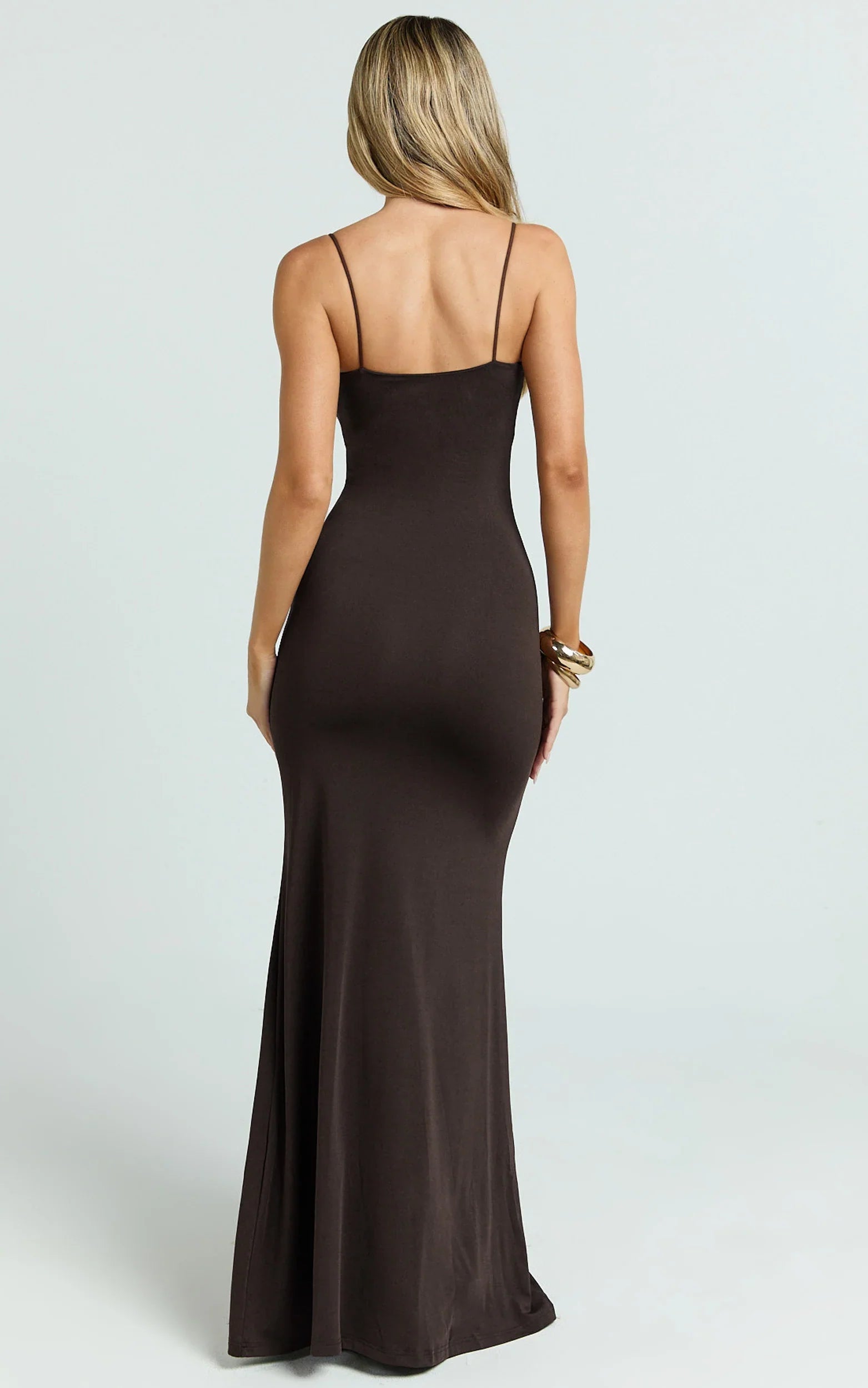 Edna Maxi Dress - Straight Neck A Line Maxi Dress in Choc
