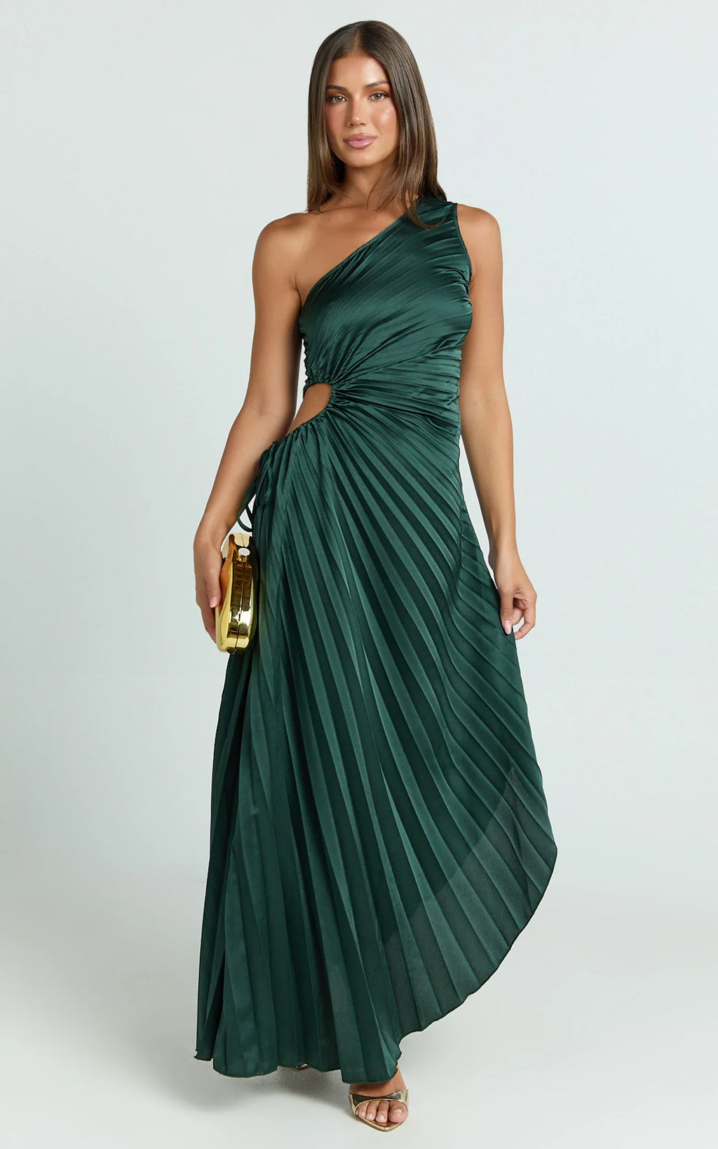 Kitsune Maxi Dress - One Shoulder Cut Out Dress in Emerald Green