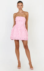 Maristella Mini Dress - Strapless Lace Up Back A Line Dress in Pink
