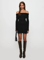 Field Of Dreams Long Sleeve Mini Dress Onyx