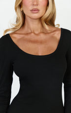 Gabriella Maxi Dress - Long Sleeve Scoop Neck Dress in Black