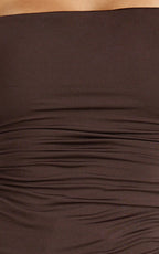 Seraphina Top - Long Sleeve Square Neck Gathered Waist Top in Chocolate