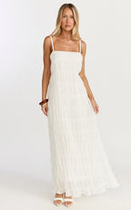 Cleo Maxi Dress - Textured Detail Dress in Cream