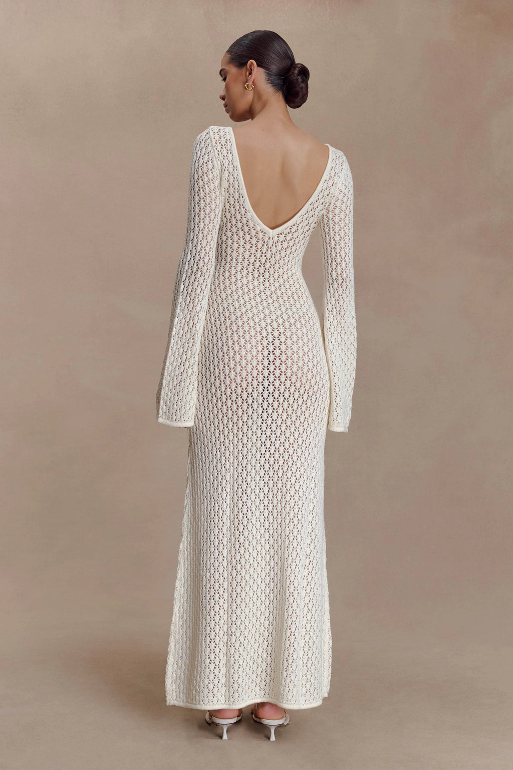 Kayleigh Crochet Fishtail Flare Sleeve Maxi Dress - White