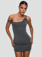 True Desires One Shoulder Mini Dress Grey
