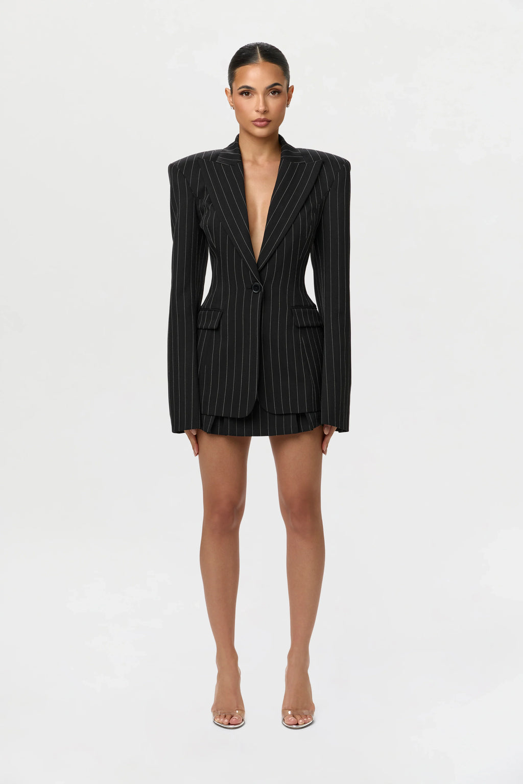 Pinstripe Suiting Pleated Mini Skirt