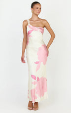 Eve Midi Dress - One Shoulder Slip Dress in Butter Floral