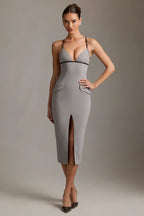 Plunge-Neck Backless Midaxi Dress in Grey