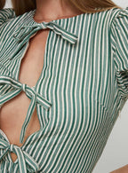 Nurture Bow Mini Dress Green Stripe