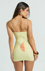 Aretta Mini Dress - Strappy Fitted Placement Mesh Print Dress in Orchid Print