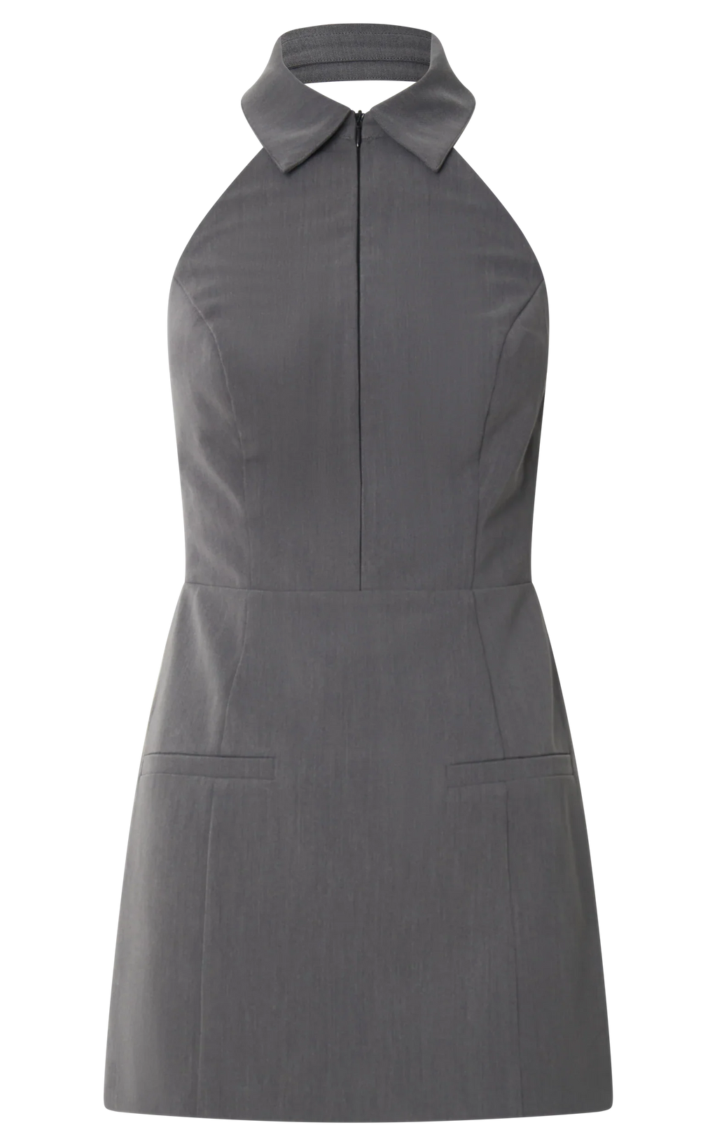 Latisha Mini Dress - Halter Collared Fitted Dress in Grey