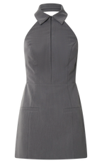 Latisha Mini Dress - Halter Collared Fitted Dress in Grey