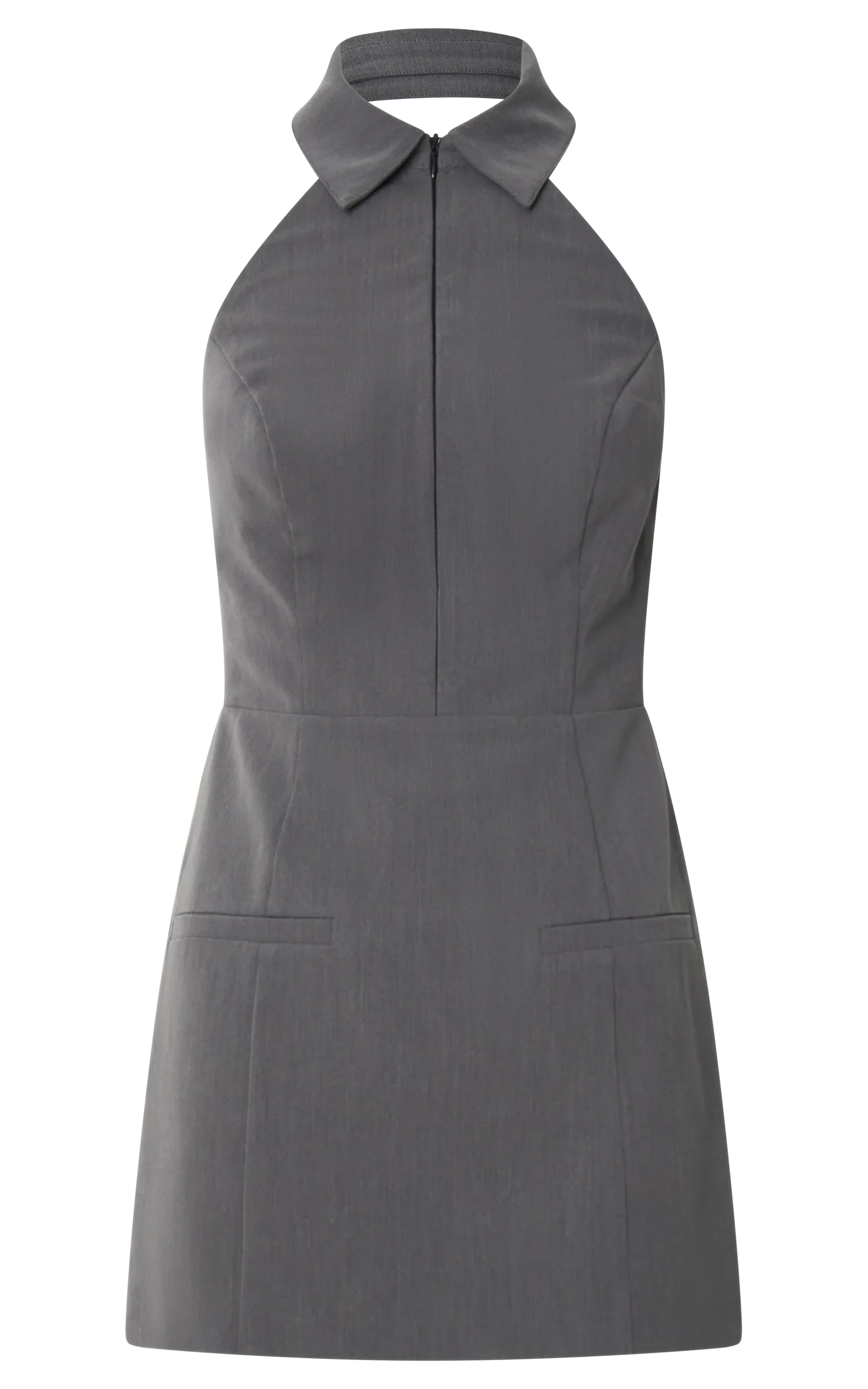 Latisha Mini Dress - Halter Collared Fitted Dress in Grey