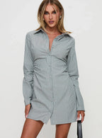 Publicity Long Sleeve Mini Dress Blue Pinstripe