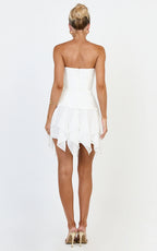 Selani Mini Dress - Strapless Bodice Ruffle Hem Dress in White