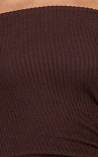 Ayla Maxi Dress - Off Shoulder Flared Sleeve Bodycon Dress in Chocolate