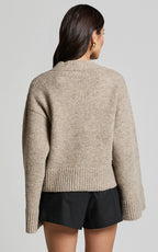 Becka Cardigan - Oversized Recycled Knitted Button Through Cardigan in Biscuit