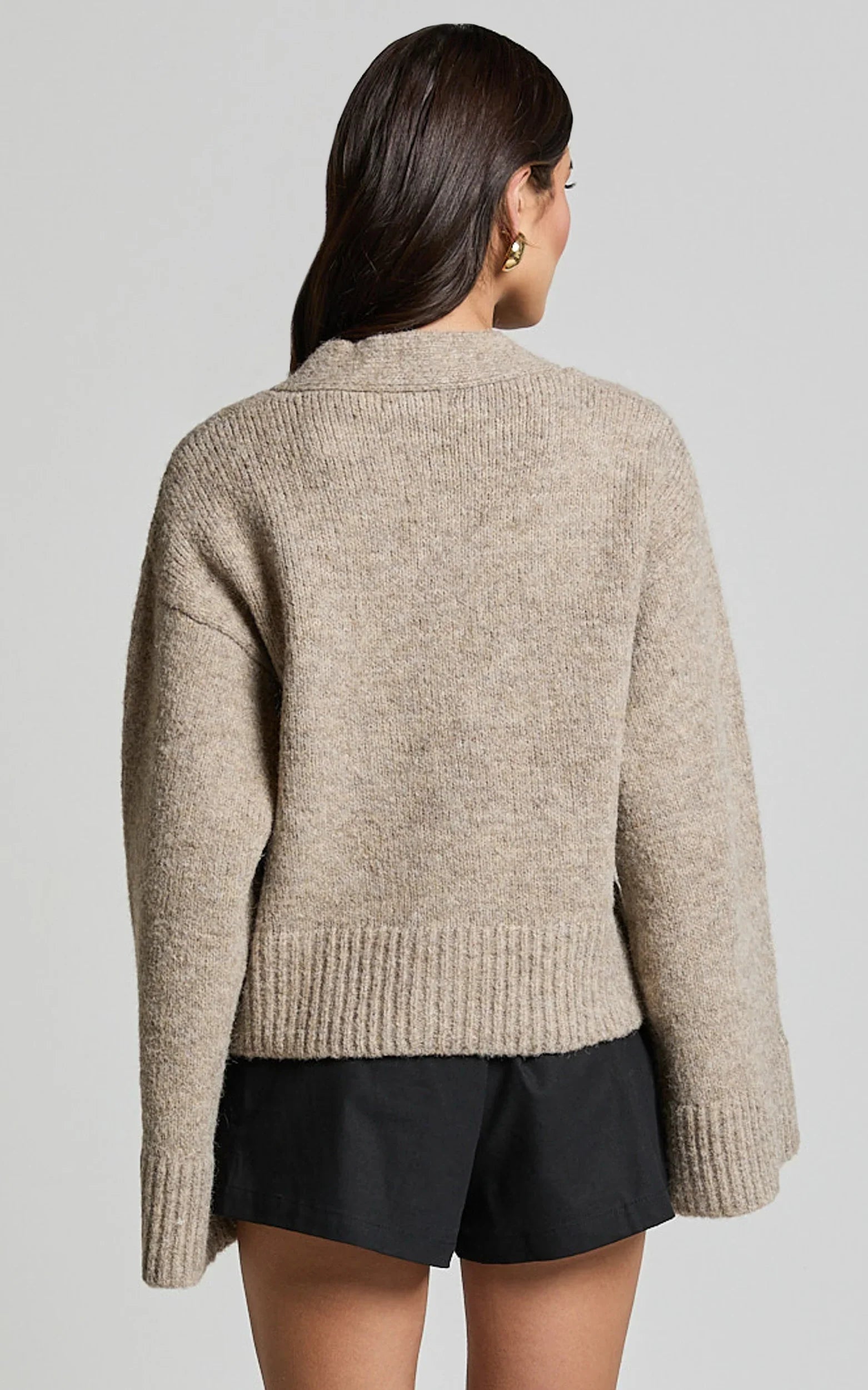 Becka Cardigan - Oversized Recycled Knitted Button Through Cardigan in Biscuit