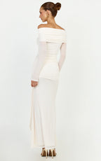 Waverly Maxi Dress - Long Sleeve Off Shoulder Dress in Cream