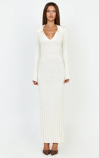 Pamela Midi Dress - Ribbed Knit Poli Midi Dress in Off White