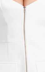 Lausanne Mini Dress - Sweetheart Neck Long Sleeve Zip Front Tulip Dress in White
