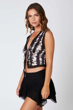 Satin Floral Print Tie Up Top