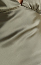 Khalani Maxi Dress - Deep V Neck Satin Slip Dress in Dark Olive