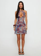 Lalona Halter Keyhole Mini Dress Multi