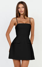 Katia Mini Dress - Strappy Corset A Line Dress in Black