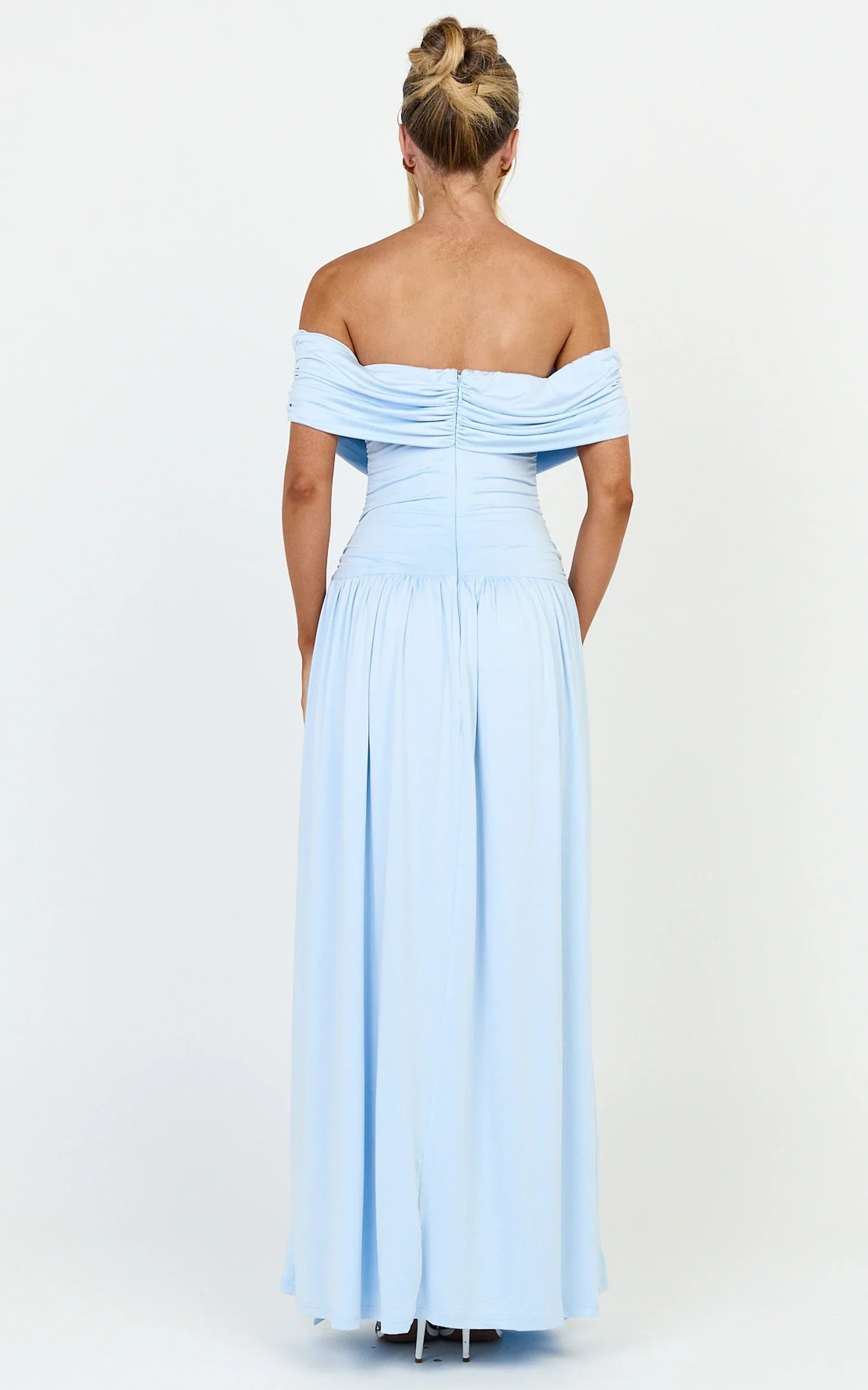 Bree Maxi Dress - Off Shoulder Draped Sash Dress in Blue