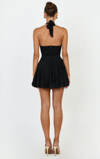 Lacey Mini Dress - Lace Corset Style Bodice Halter Dress in Black