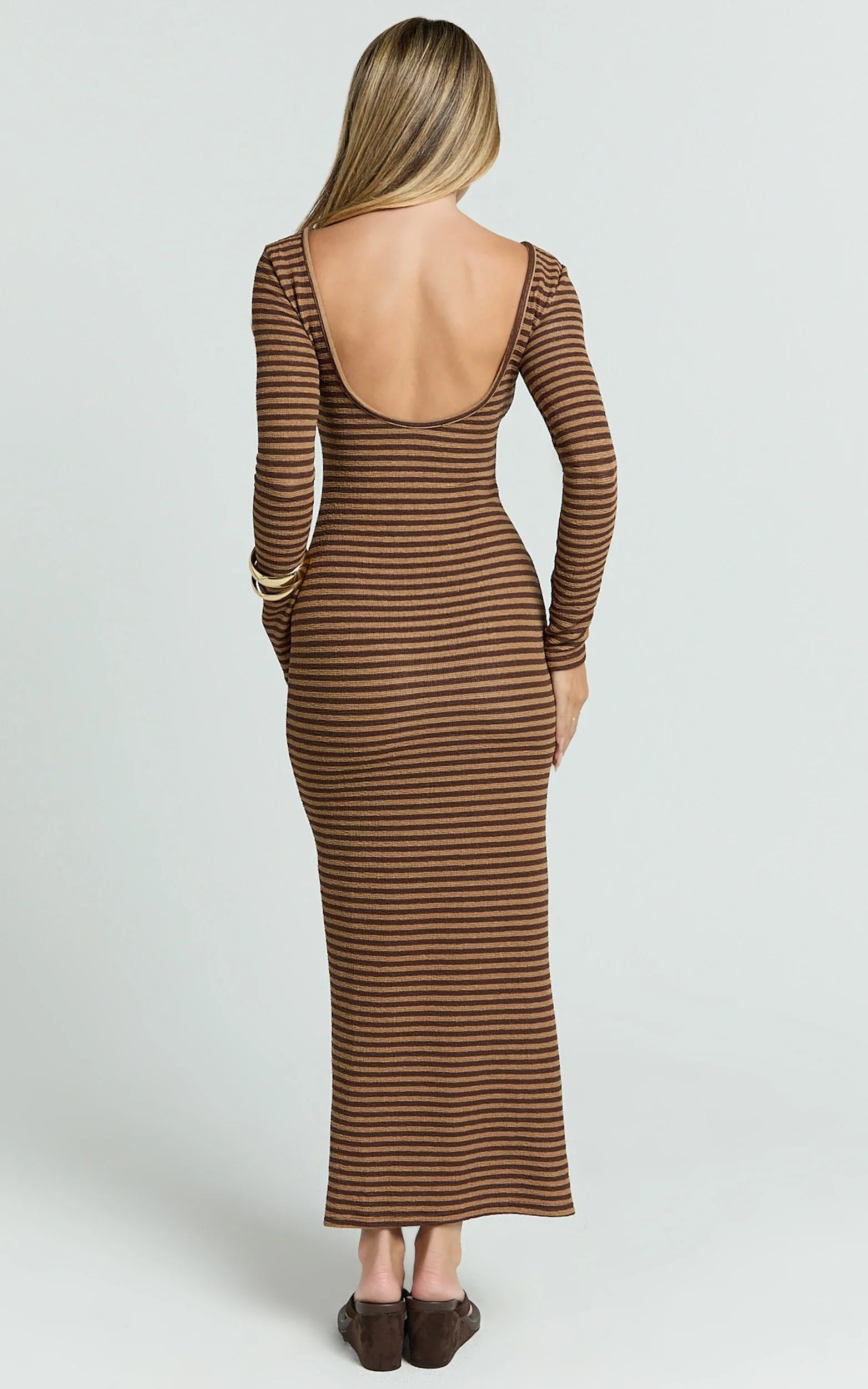 Rumi Midi Dress - Long Sleeve Bodycon Dress in Chocolate