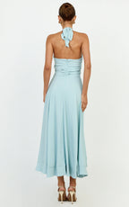Vivia Maxi Dress - Gathered Waist Halter Dress in Blue