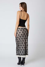 Lace Overlay Midi Skirt