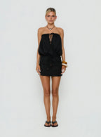 Upper Echelon Draped Strapless Mini Dress Black