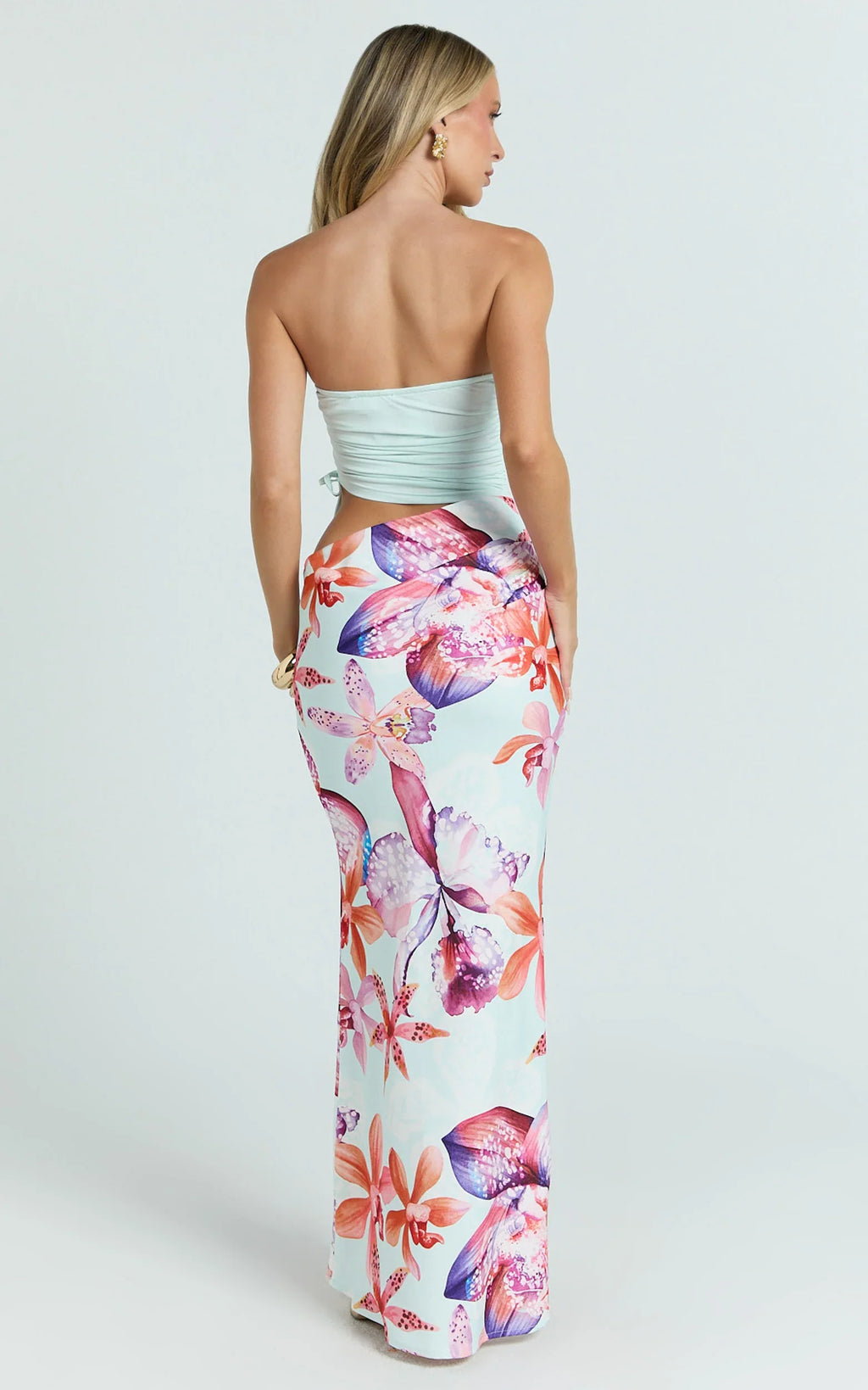 Fergie Maxi Dress - Strapless Side Ruched Cut Out Fitted Dress in Ocean Orchid