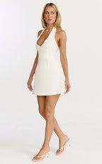 Leilani Mini Dress - Plunge Gold Hardware Fit and Flare Dress in White